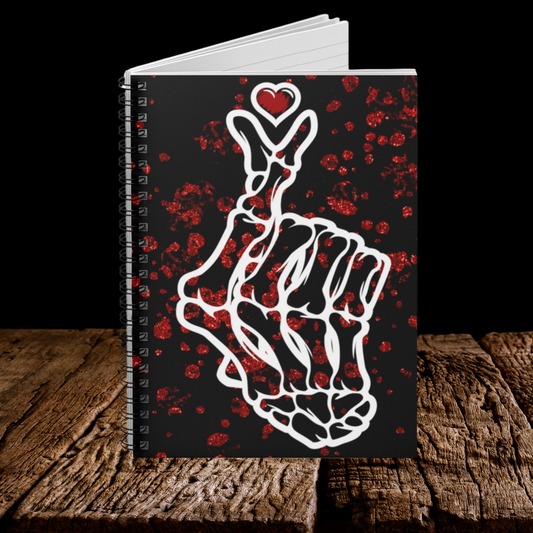 Heart and Hand Skeleton Valentine Spiral Notebook - Ruled Line