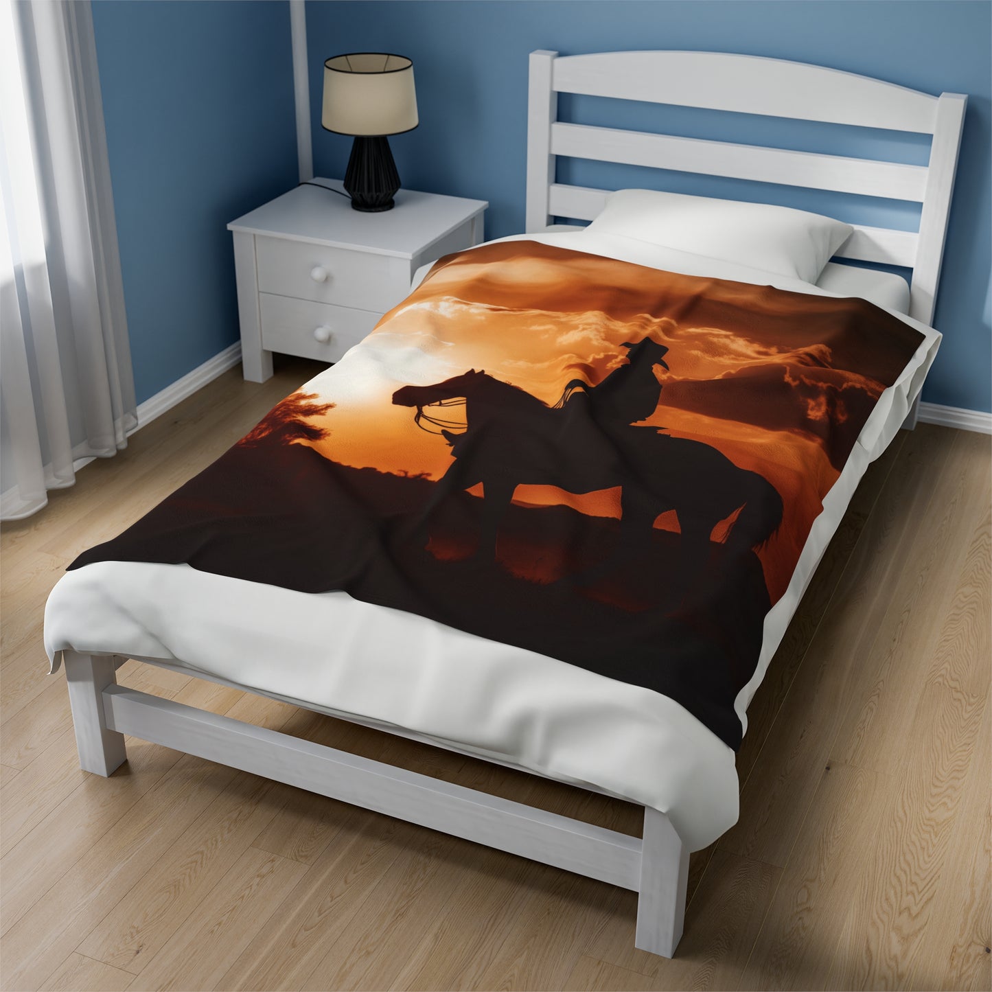 Country Western Cowboy Sunset Blanket